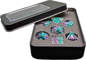 Metall-Würfelset Drachenschuppe Purple/Teal