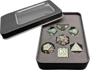 Metall-Würfelset Drachenschuppe Gold&Green Glitter